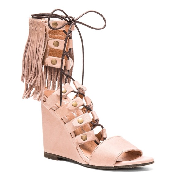 Free People Solstice Fringe Wedge Blush Size 39 - Picture 4 of 12